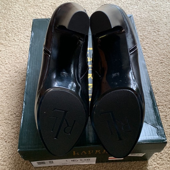 Lauren Ralph Lauren Marcy Black Leather Heeled Platform Boot Booties Sz 5.5 - Picture 5 of 7